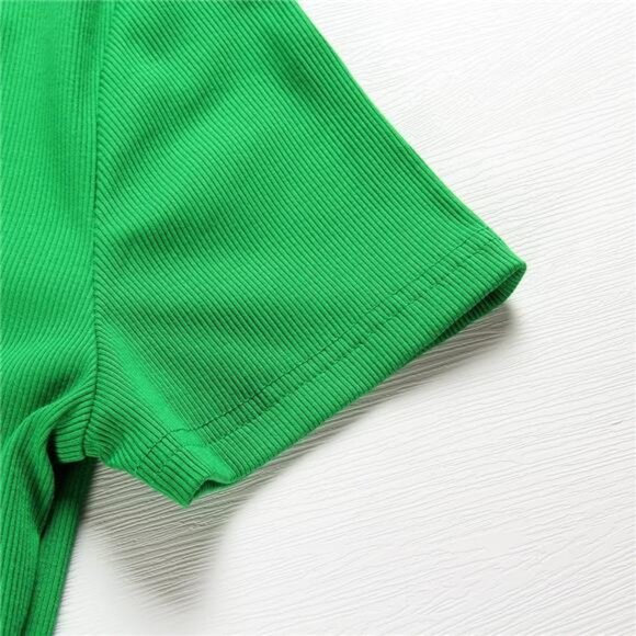 Women's Summer Scoop Neck Short Sleeve T-Shirts Ribbed Knit Slim Fitted - Picture 4 of 7